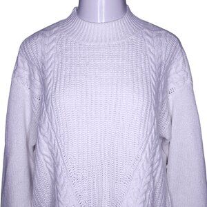 Simply Vera Vera Wang Womens XL White Cable Knit Sweater Pullover Silver Accent